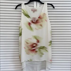 NWT Philosophy Pink & White Sleeveless Summer Top Blouse High Low Hemline